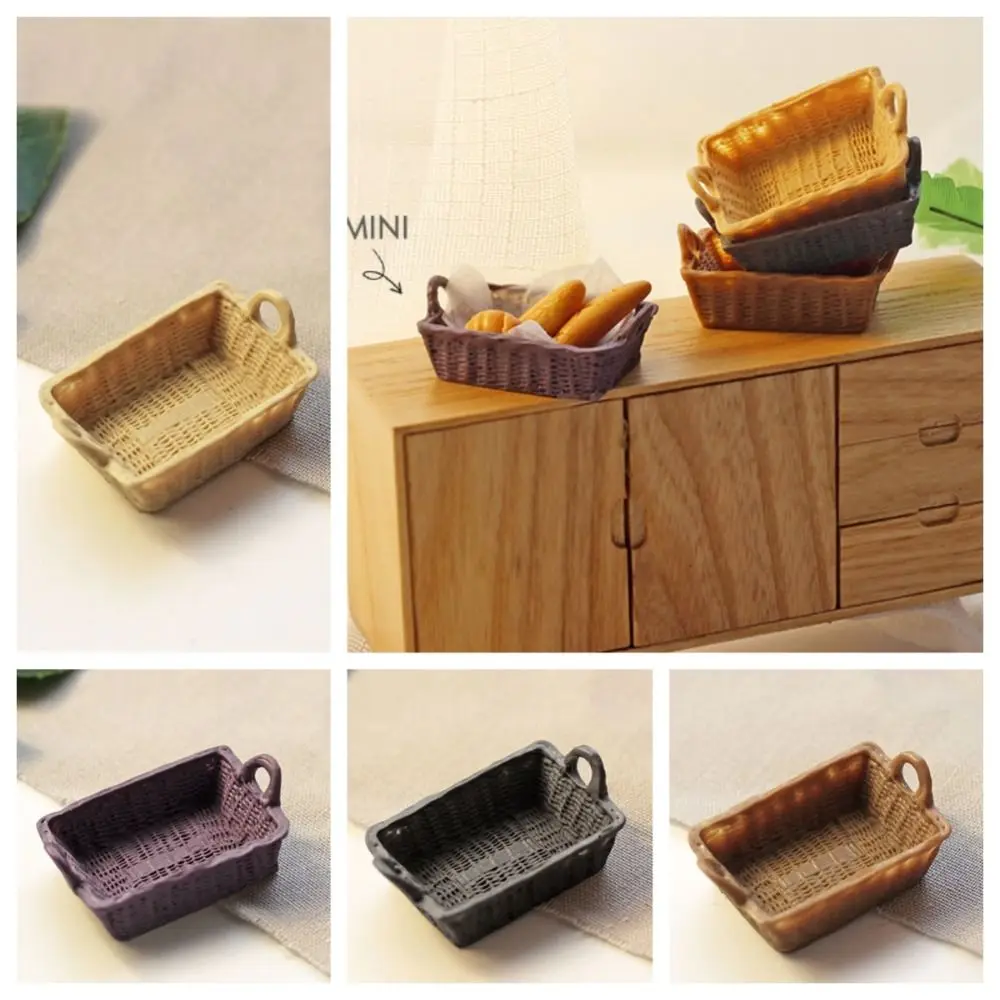 

Pretend Play 1:6/1:12 Dollhouse Furniture Cute Tiny Resin Storage Basket Model Doll House Accessories Woven Basket