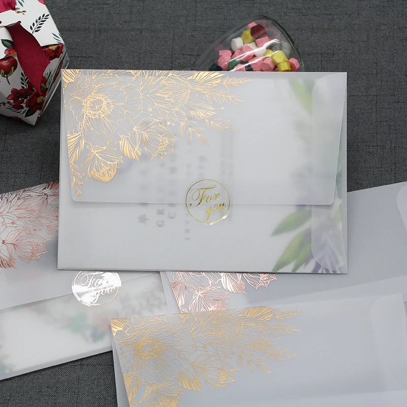 12pcs Envelopes Rose Gold Bronzing Transparent Sulfate Paper High Grade Invitation Card Gift Birthday Wedding Message Envelopes