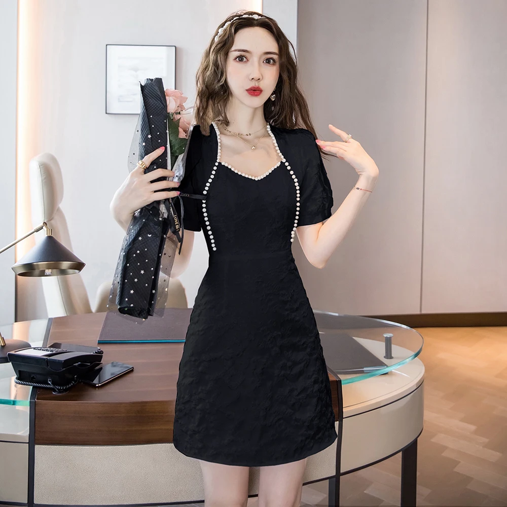 

Новинка 2021, короткое платье с коротким рукавом и квадратным вырезом