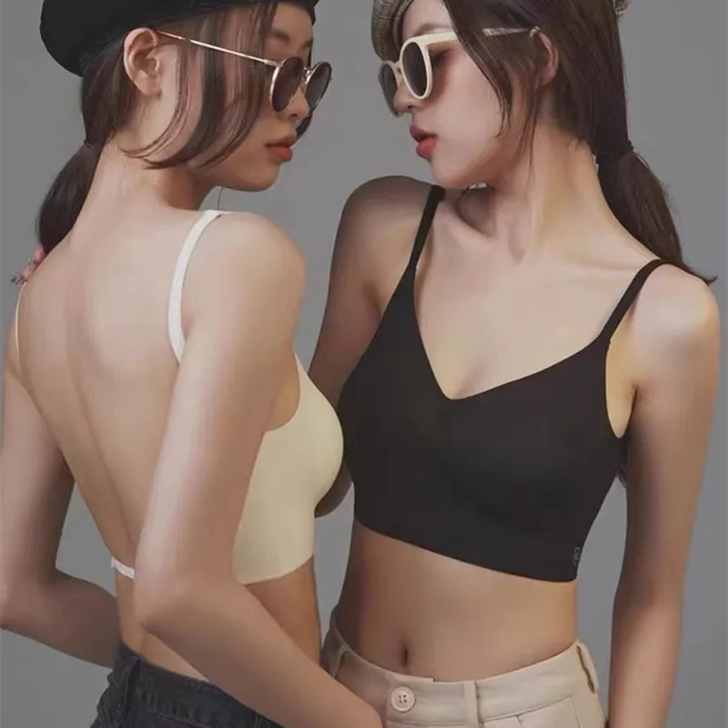 

Sexy Backless Bra Women Deep U Low Back Bralette Thin Cup Brassiere Halter Seamless Wireless Underwear Tops Encaje Mujer
