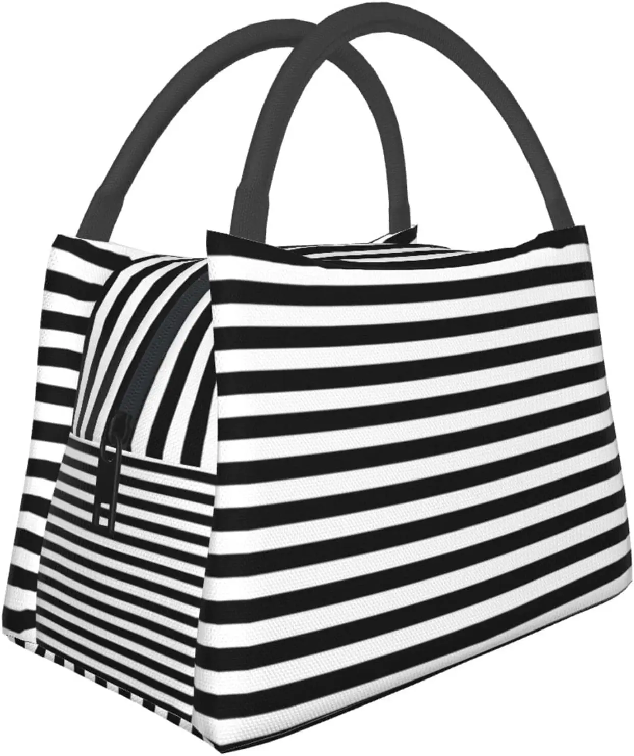 

Black White Zebra Stripes Thermal Lunch Bag Portable Waterproof Modern Personality Print Tote Bags Insulated Bento Bag Reusable