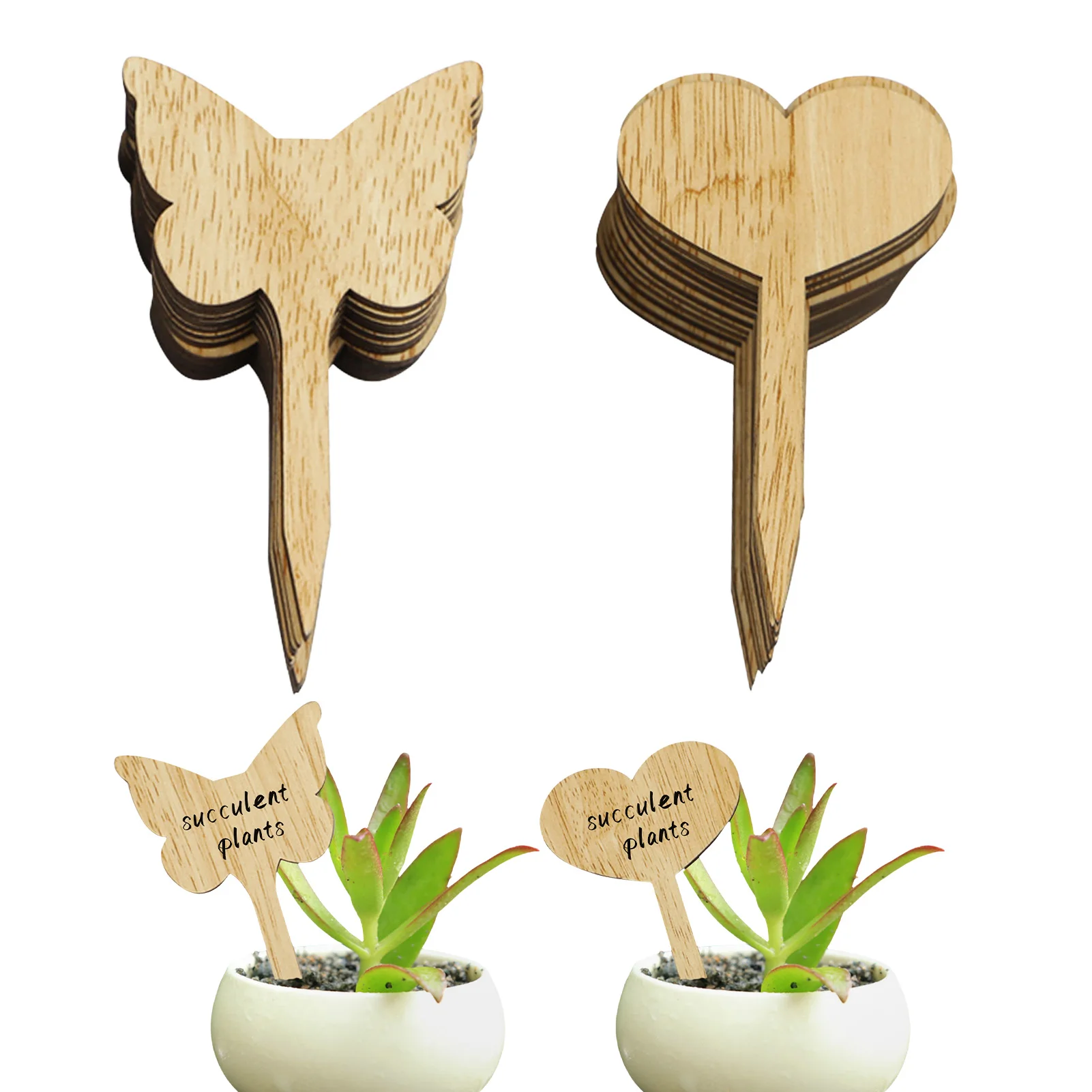 

30Pcs Wooden Garden Markers Stakes Heart/Butterfly Shaped Plant Labels Herb And Vegetable Plant Tags Sticks For Indoor And