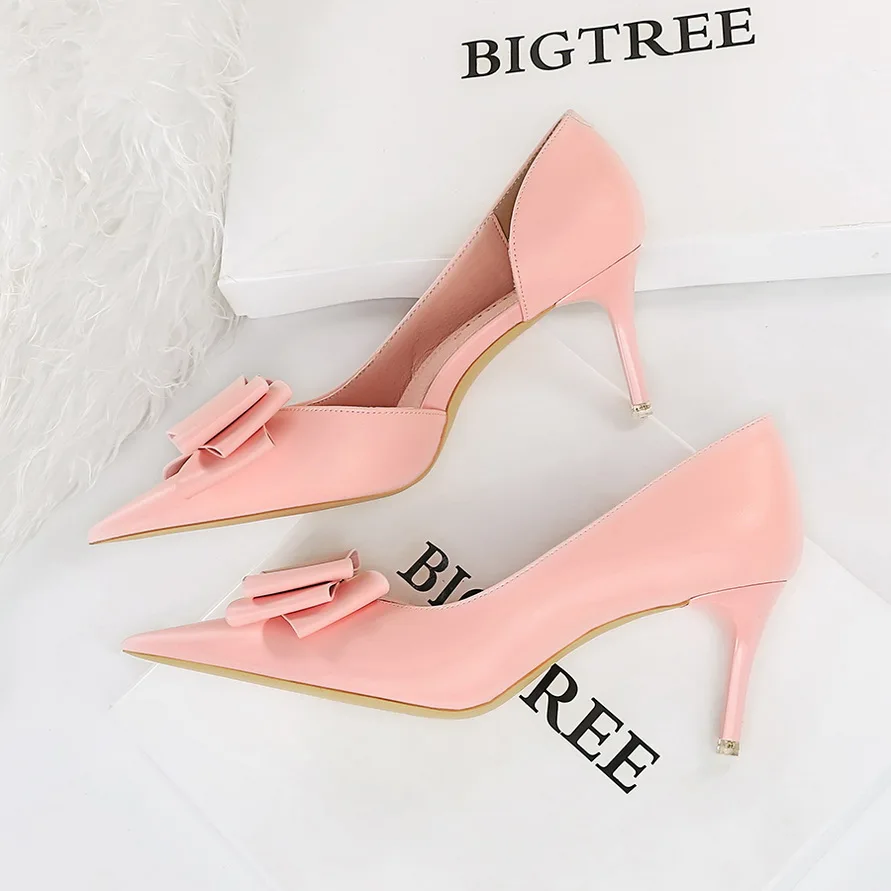 Купи BIGTREE Shoes Pu Leather Kitten Heels Bowknot Stiletto Heels 7.5 Cm Women Pumps Fashion High-heeled Shoes Sexy Wedding Shoes за 1,003 рублей в магазине AliExpress