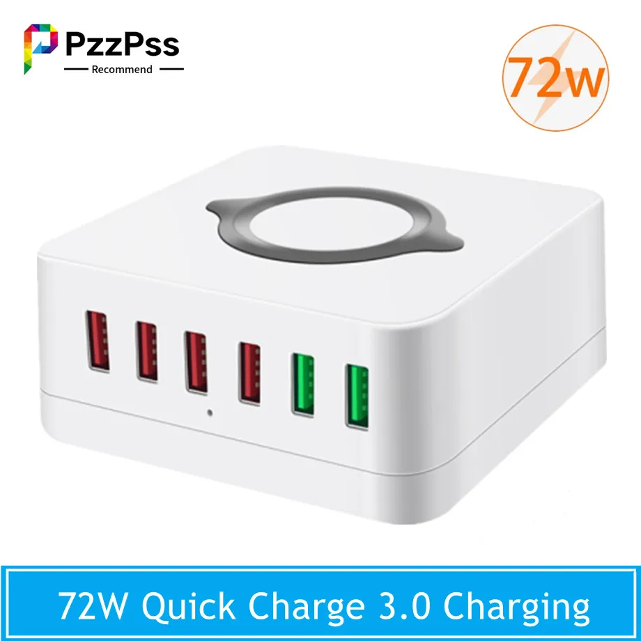 

PzzPss Wireless USB Charger 72W Quick Charge 3.0 Fast Charging Station Multi-Port Travel Phone Charger For iPhone HuaweiXiaomi