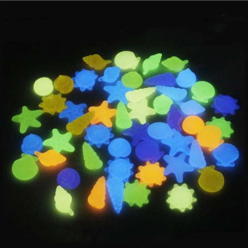 

50PCs Colorful Luminous Starfish Conch Shell Shaped Glowing Stones Decorative For Garden Aquarium Fish Tank Pool Landscape