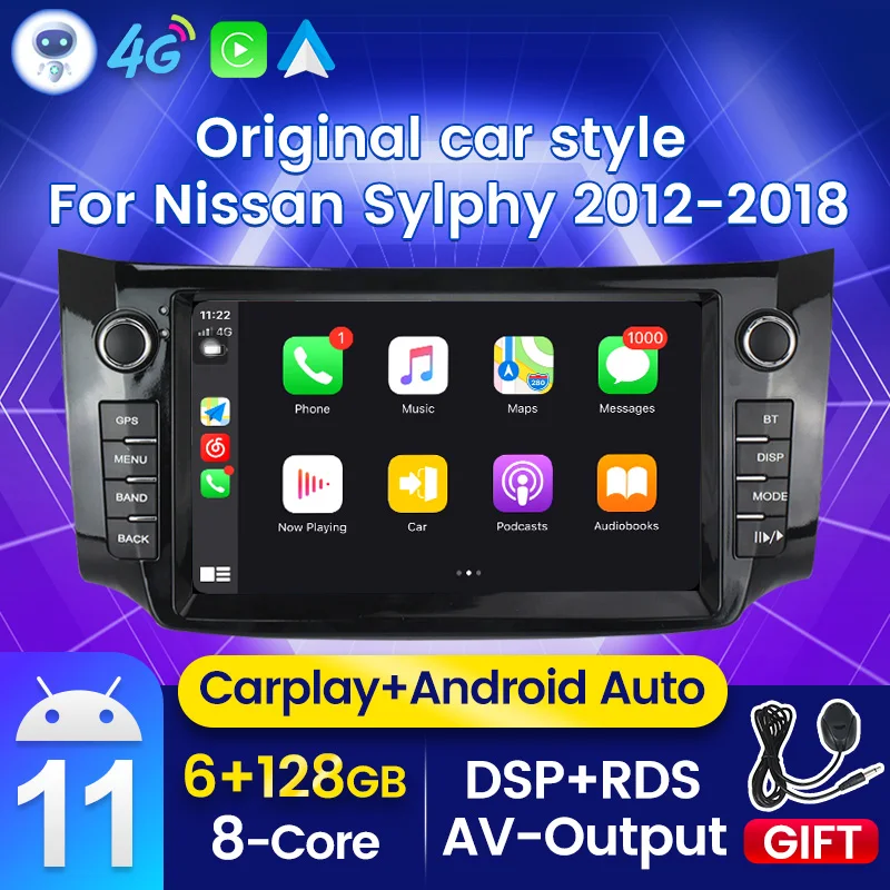 Carplay 6 + 128G Android 11 автомобильный радиоприемник мультимедийный Dvd-плеер для Nissan Sylphy