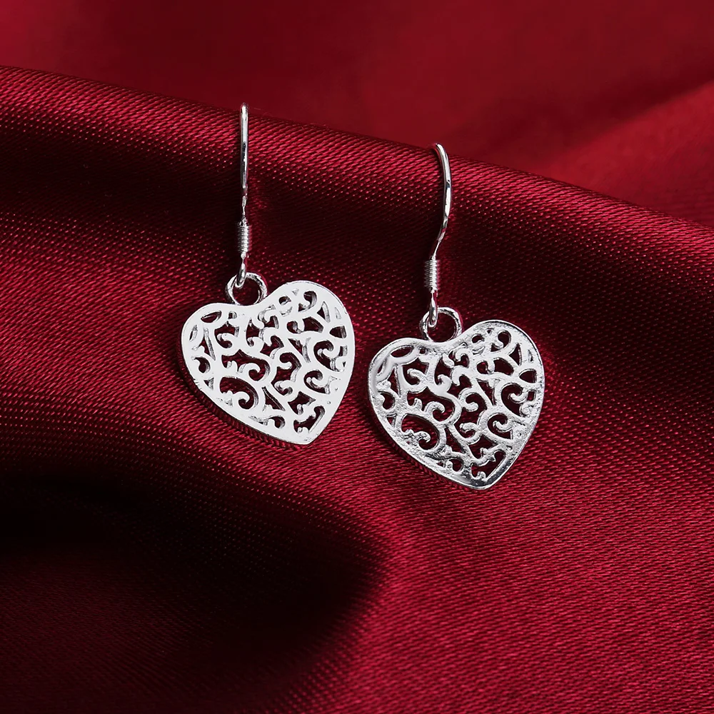 

Hollowed Heart Drop Dangle Earrings 925 Stamp Silver Color Wedding Earrings Luxury Offers With Free Shipping Jewelry Christmas