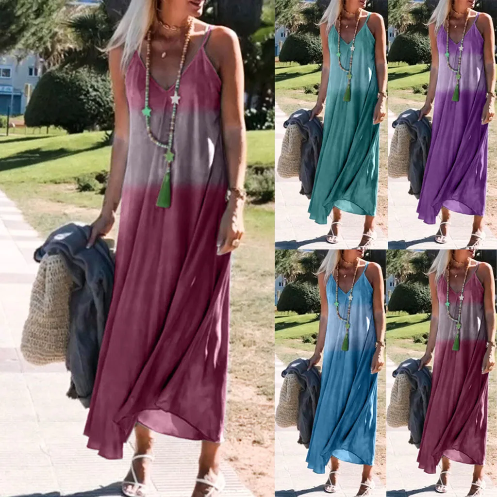 

Women's Summer Fashion Suspender Gradient Long Dress Dressed for Womens Summer