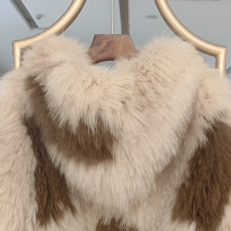 Winter Double Knitted Fox Fur Hooded Jacket real fur coat Short Women's Imported Real Fox Fur Thick Jacket Knitted Craft Jacket