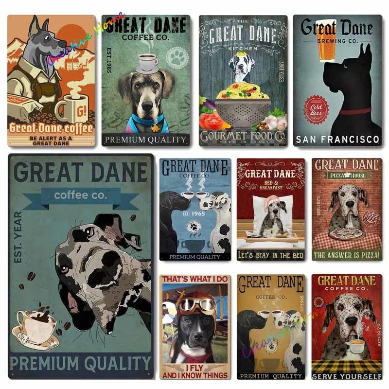 

Great Dane Funny Metal Tin Sign Great Dane Coffee Co. Beautification Poster Cafe Restaurant Kitchen Home Art Wall Decor Plaque