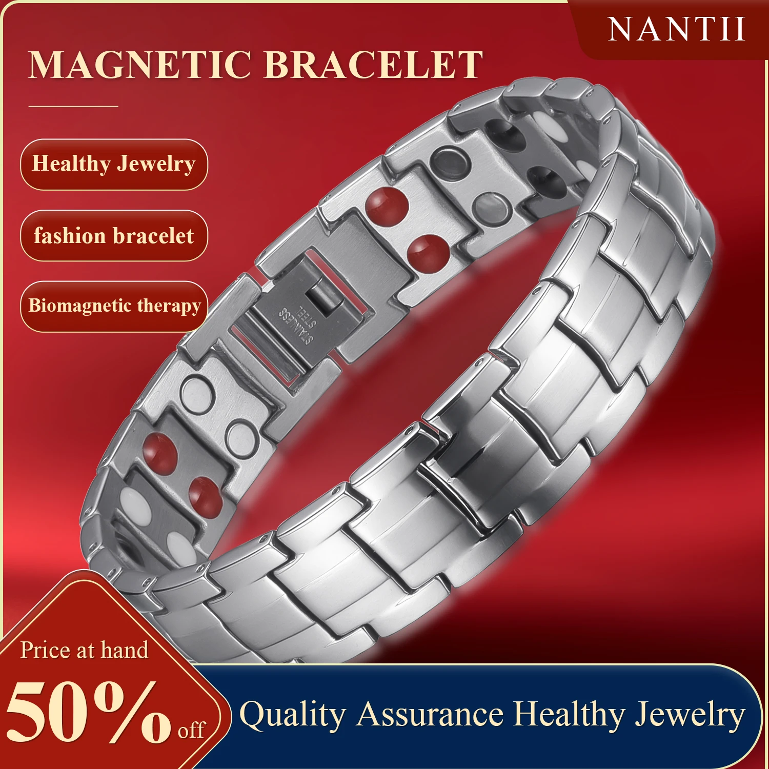 

Двойной ряд здоровья магнитный браслет мужские ювелирные изделия браслет из нержавеющей стали