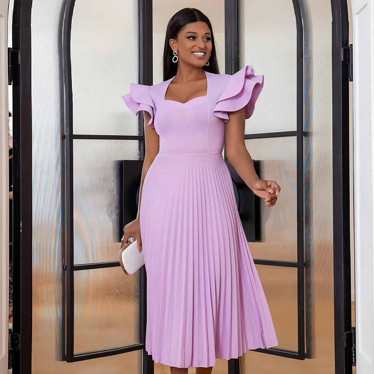 

Cutubly светильник фиолетовое платье для выпускного 2023 элегантное приталенное плиссированное платье с квадратным вырезом и рукавами-лепестка...