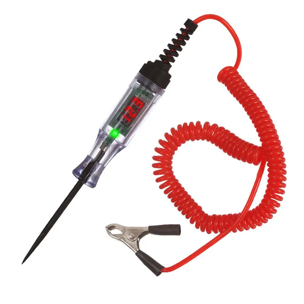 

Автомобильный тестовый светильник, цифровой светодиодный тестер цепей 6 В/12 В/24 В, автоматический электрический тестер, световой инструмент с вольтметром и зондом