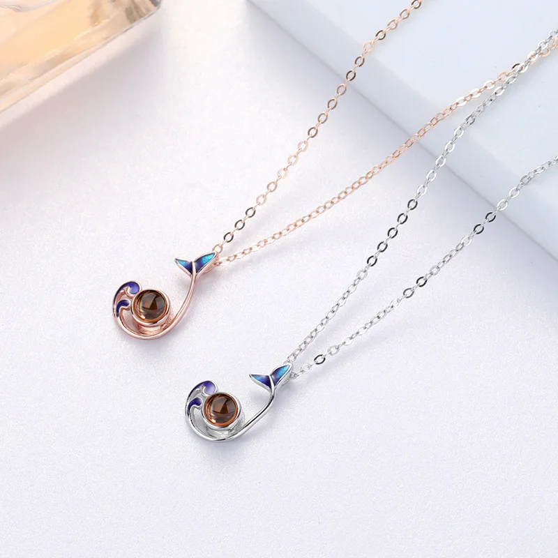S925 Silver Fishtail Pendant Custom Photo Projection Necklace For Women Girlfriend Gifts 2022 Trendy Creative Romantic Jewelry