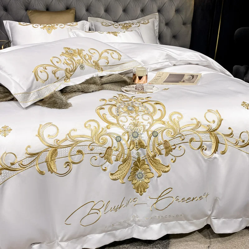 

Luxury Satin Silk Cotton Gold Embroidery Bedding Duvet Quilt Cover Comforter Set Not included Bed Sheet Pillowcase