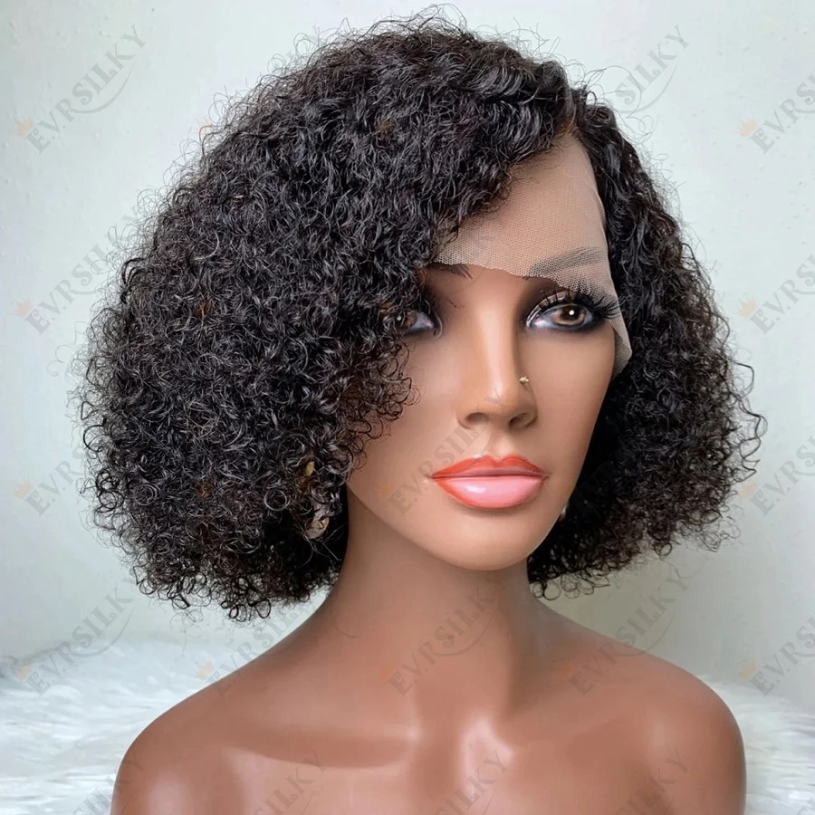 

Afro Kinky Curly Short Bob Side Part 13X6 Lace Front Human Hair Wigs For Black Women Natural 360 Frontal Closure Wig Remy Hair
