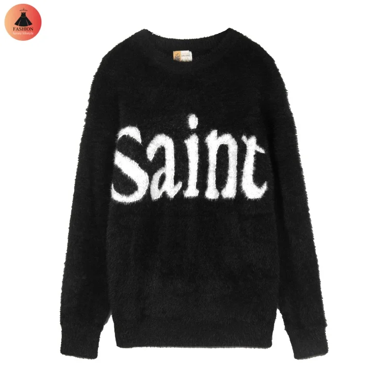 Последняя черная мода Saint мужские женские осенне-зимние потертые жаккардовые