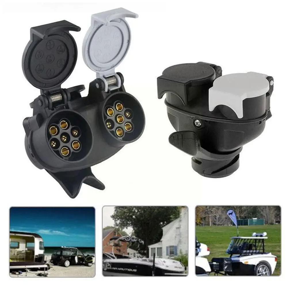 

13 Pin to 7 Pin Euro Trailer Towing Caravans Dual Socket Plug Adapter Connector Trailer Plug Adapter C9D6