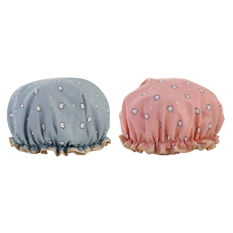 

Шапка для душа двухслойная эластичная многоразовая с мультяшным рисунком кошки, 2 шт.