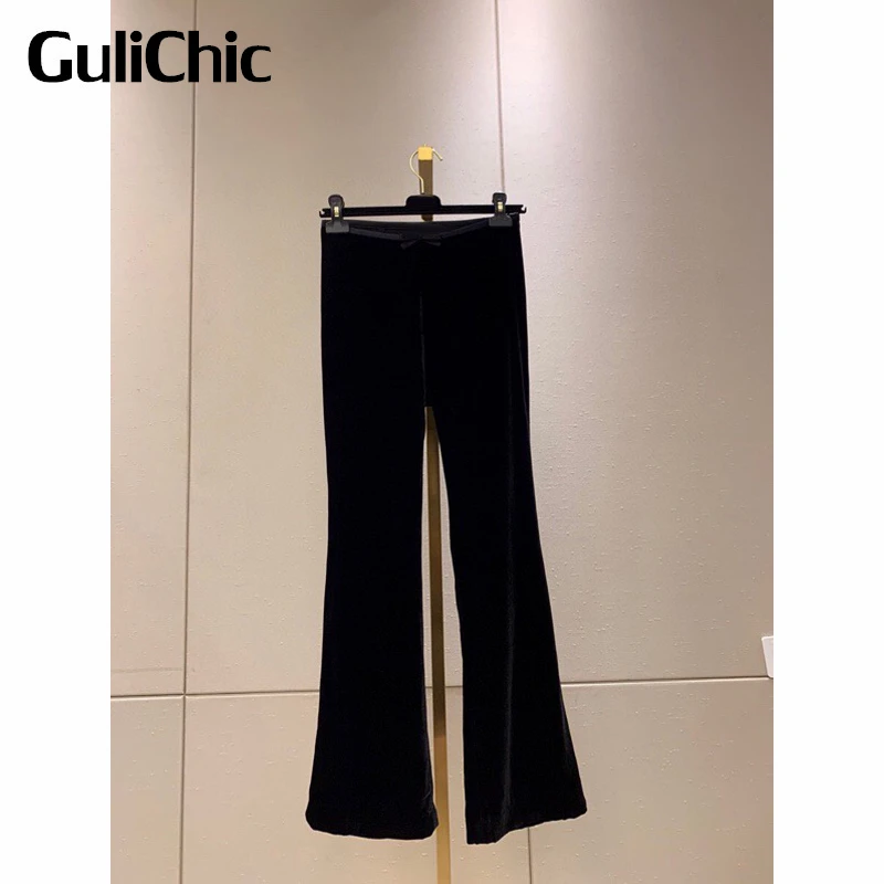 

9.24 GuliChic Women Fashion Comfortable Letter Print Elastic High Waist Wool Straight Pants