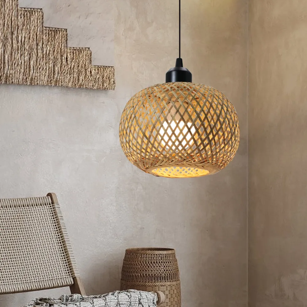 

Бамбуковая плетеная люстра, лампа, подвесной потолочный светильник, подвесные светильники из ротанга, тканые украшения для дома и спальни