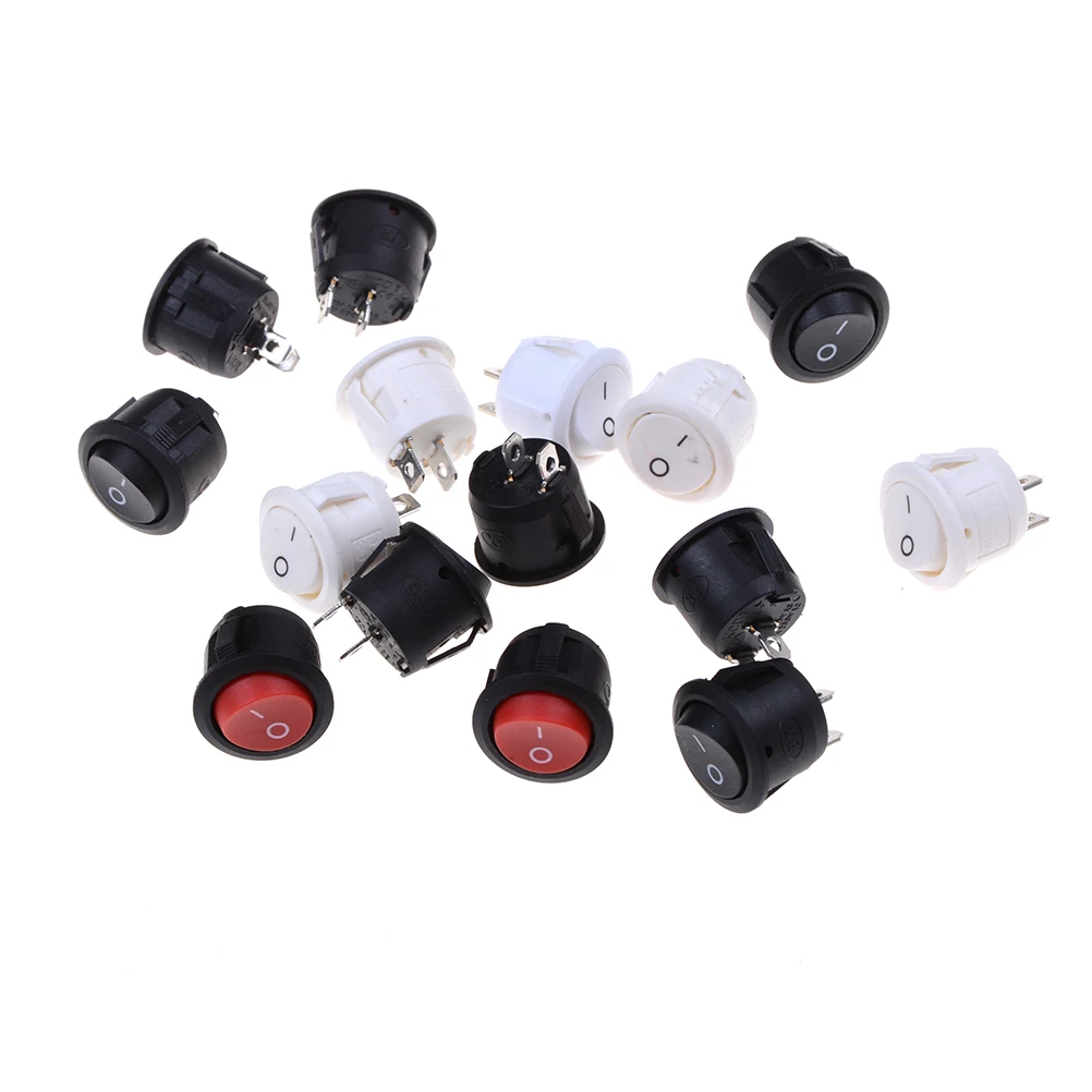 

6A 250V On Off Snap in SPST Round Boat Rocker Switch Black White Red Colors 5Pcs/lot