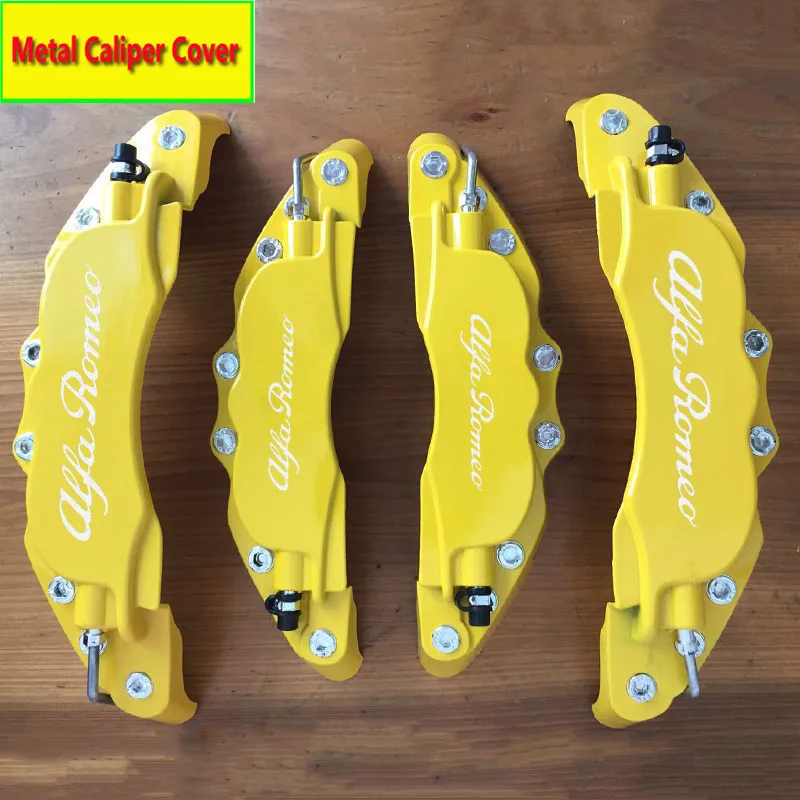 

KUNBABY Yellow Metal Brake Caliper Cover With White Alfa Romeo Sticker Logo Car Styling Decoration For Front Rear Free Shipping