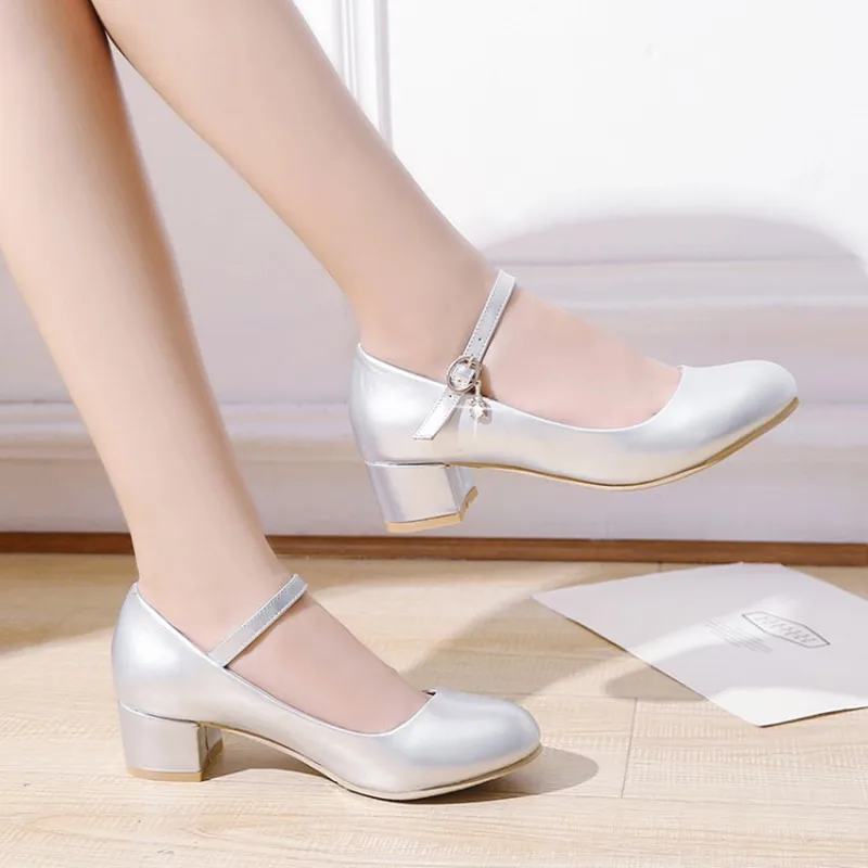 

Туфли женские с круглым носком, золотистые/серебристые, на блочном каблуке