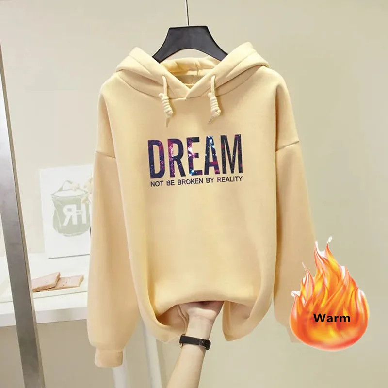 Повседневная теплая Женская толстовка с капюшоном и бархатным принтом толстые