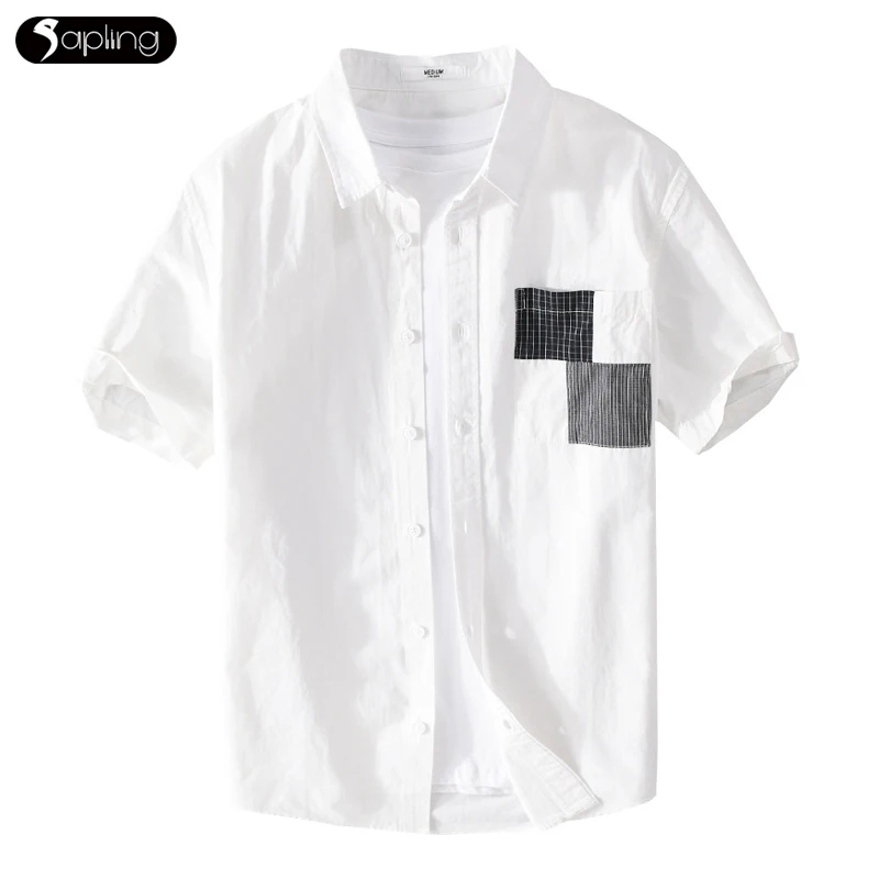

Hot Sales Men Shirts Japan Style Harajuku Loose Casual Short-sleeved Mens Tops High-quality Cotton Male Shirt Camisas De Hombre