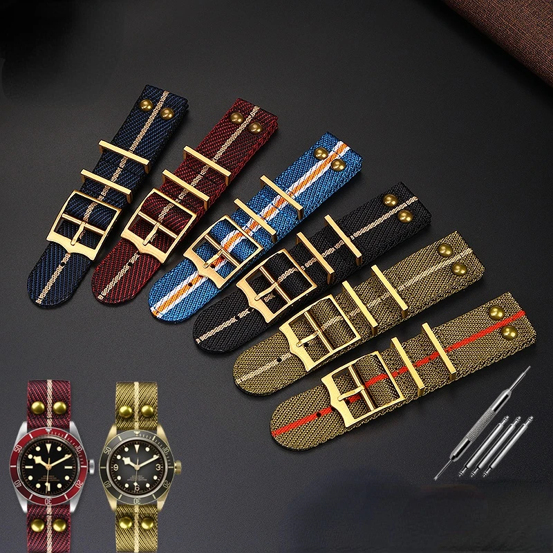 

Ремешок нейлоновый для Tudor Гамильтона, тканевый брезентовый браслет для наручных часов Seiko с маленьким красным цветком из бронзы, 22 мм, с заклепками