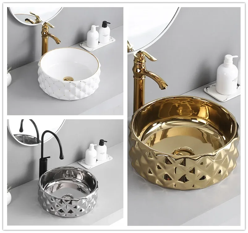

Nordic Simple Table Basin Gold Silver Ceramic Washbasin round Wash Basin Household Sink