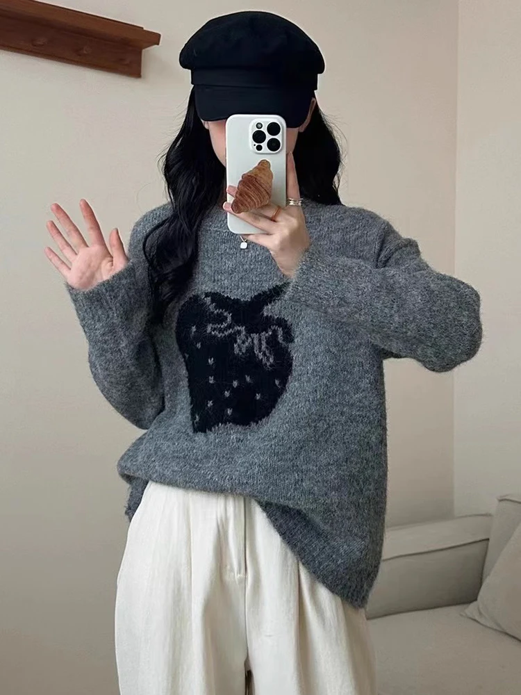 Милые клубничные свитера женские винтажные вязаные джемперы в консервативном