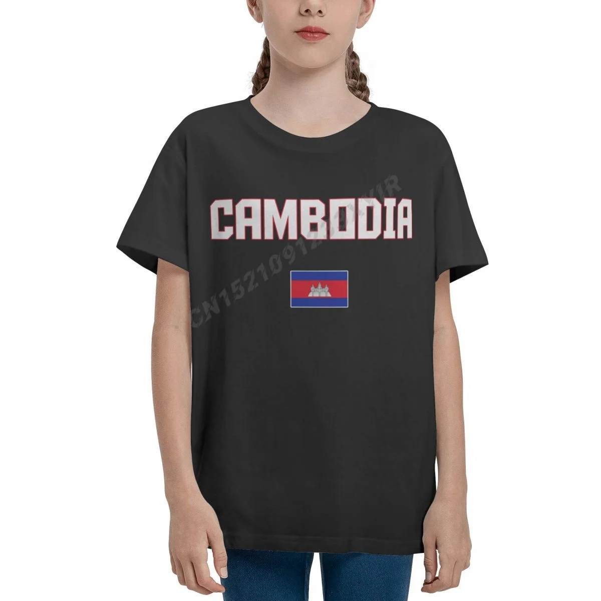 

Футболка с принтом камбоджийского флага для мальчиков и девочек, 100% хлопок