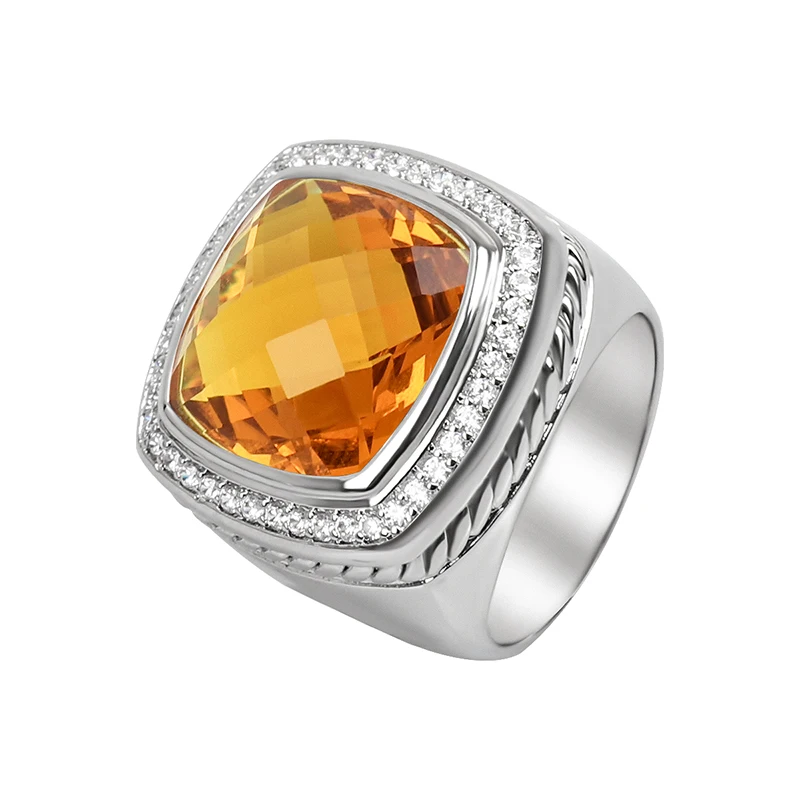 

15mm Cushion Cut Orange CZ Statement Ring for Women Stylish Chic Twist Ring Jewelry with Side Stone for Female Jewelry