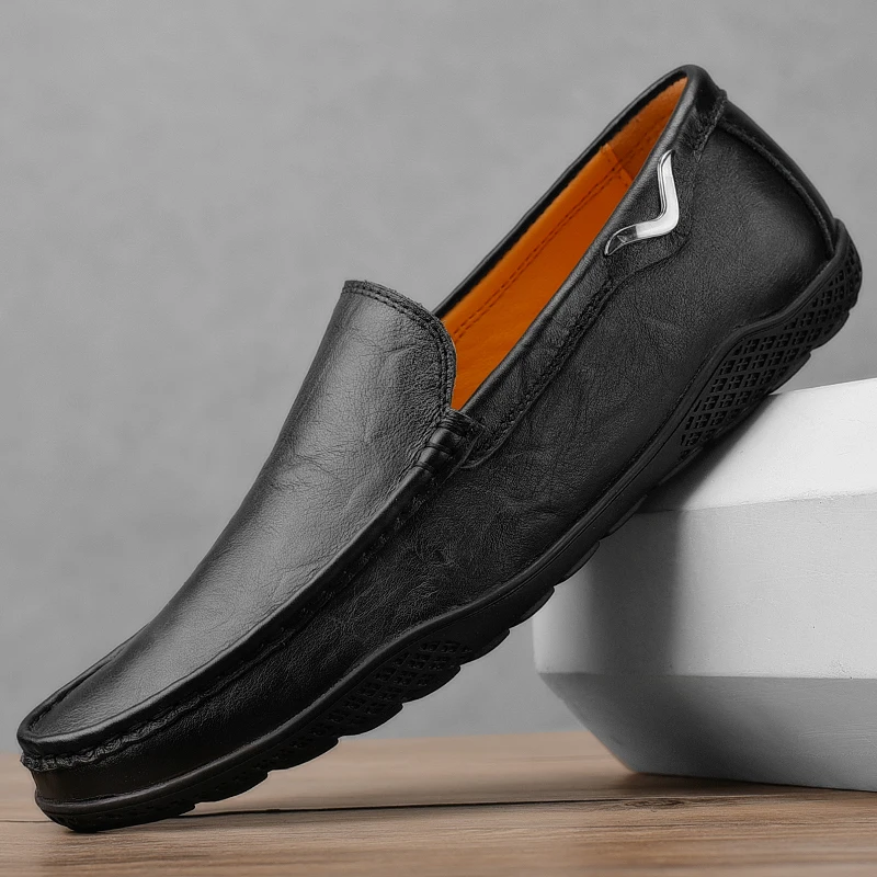 

Лоферы мужские кожаные ручной работы, классические туфли на плоской подошве, Роскошные, для вождения, повседневная обувь, черные