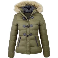 womens short hooded warm jacket with horn buckle decoration womens cotton padded jacket winter models of cotton padded jacket