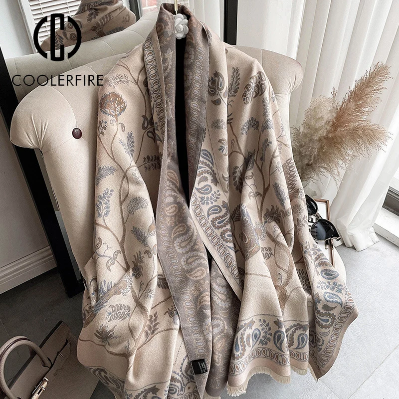 

Winter Scarf for Women Keep Warme Cashmere Fashion Luxury Floral Print Scarves Shawls Female Thick Blanket Wraps Foulard AC2215