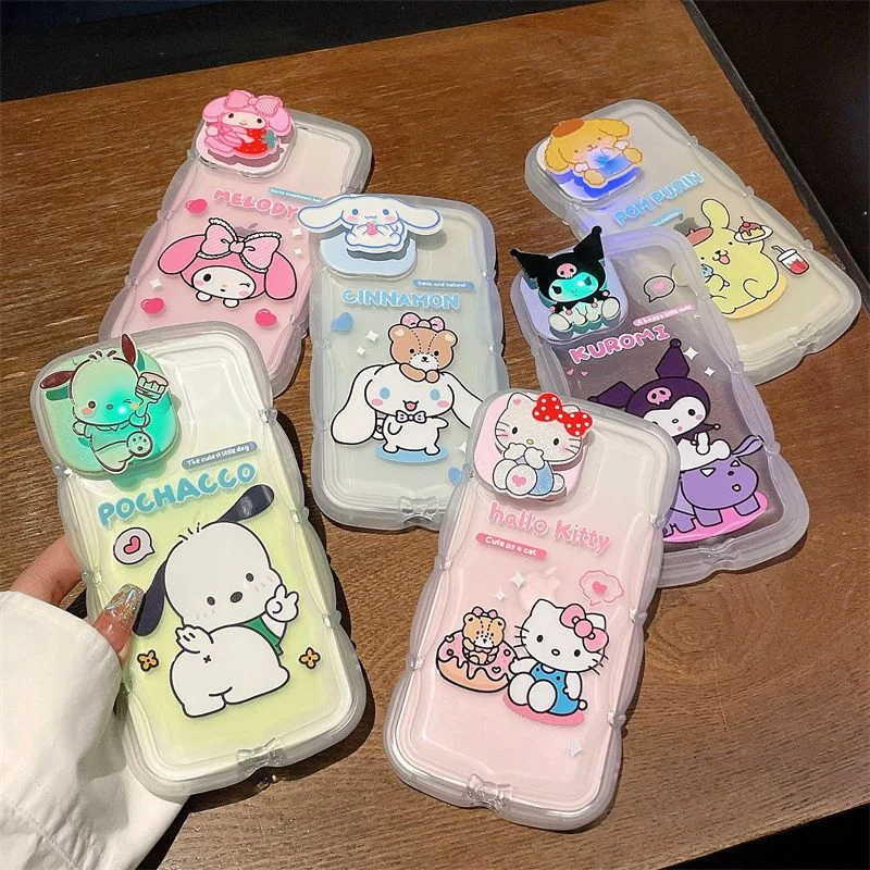 

Милый чехол для телефона Sanrio, милый Kuromi My Melody Cinnamoroll, мультяшный светящийся противоударный чехол для телефона Iphone, игрушка для девочек, подар...