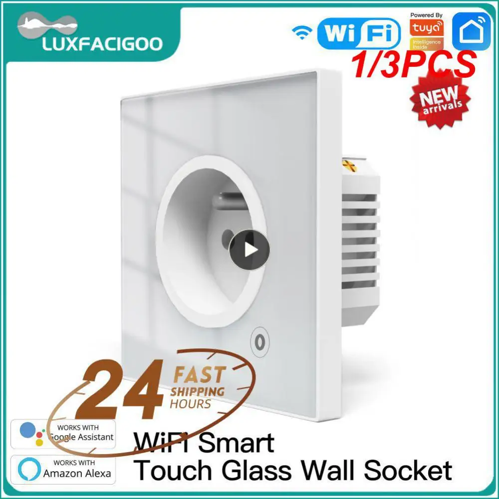 

1/3PCS WiFi Tuya Smart 16A Socket Glass Panel Outlet Power Monitor Touch Plug Relay Status Light Mode Adjustable Smart Life App