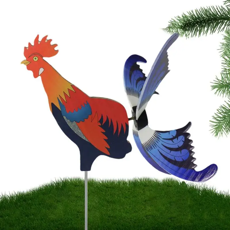 

Farm Colorful Cock Windmill Stakes Decor Outdoor Decorative Rooster Design Decor Craft Retro Wooden Garden Stakes Art Decor