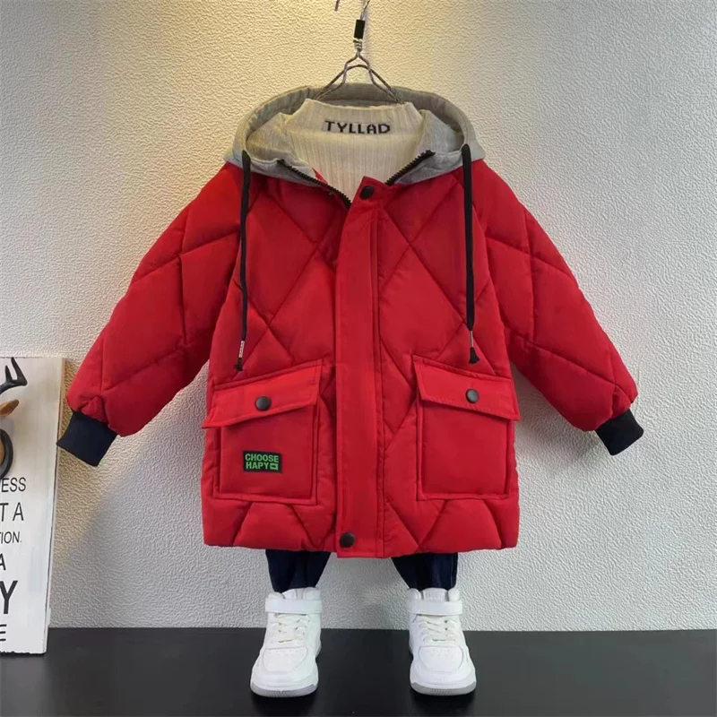 

Winter Hooded Down Cotton Jackets Boys Zipper Outerwear Kids Parka Warm Snowsuit Coats 7-15 Years Old Casual Clothes 2023 New
