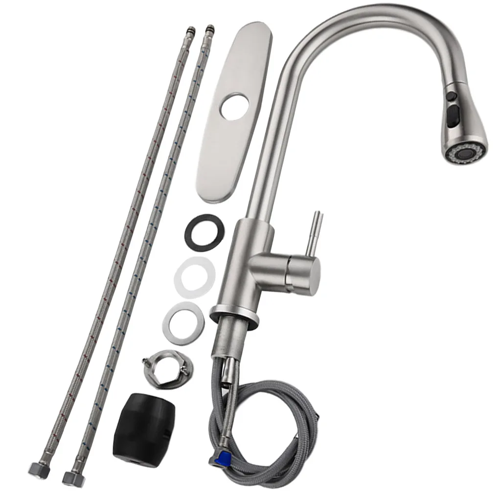 

RecabLeght Stainless Steel Sink Faucet Kitchen Basin Faucet Bathroom 360° Swivel Spout Deck Mount Pull-Out Telescopic Water Tap