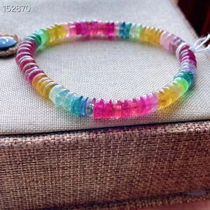 

Браслет из натурального разноцветного турмалина с прозрачными бусинами, 6,3 мм, Круглый Радужный красный турмалин, женские и мужские ювелирн...