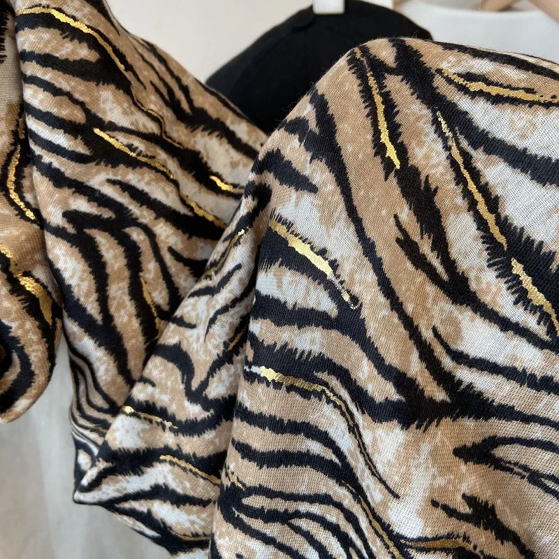 Модная женская вискозная шаль в полоску зебры с цветочным принтом шарф мягкая