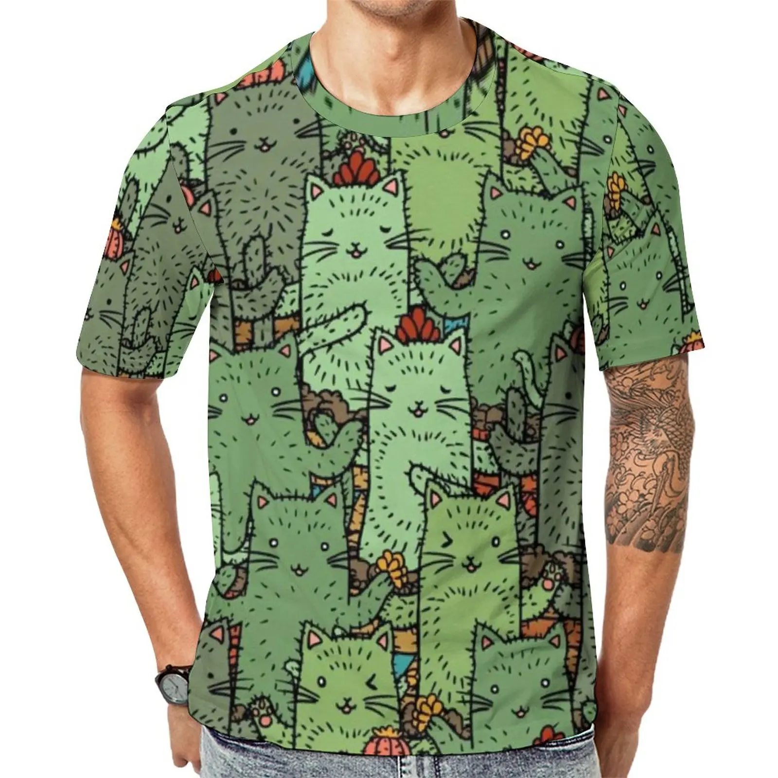 

Funny Cat T-Shirt Cactus Garden Harajuku T-Shirts Short-Sleeve Graphic Tshirt Hot Sale Beach Essential Plus Size Top Tees