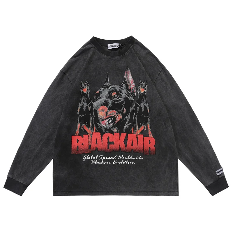 

2022 большие уличные хип-хоп готические футболки с буквенным принтом собаки панк Винтажная футболка с длинным рукавом модные мужские топы