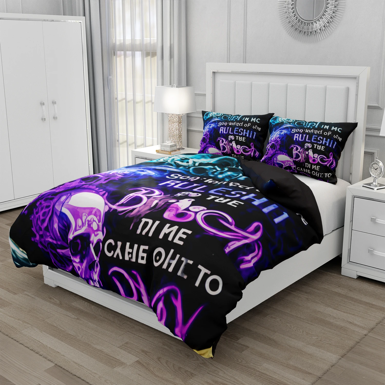 Skull Duvet Cover Set Twin Single Queen King Size Halloween Bedding set Teen Adult Kids Children Bed Linen Qulit Purple