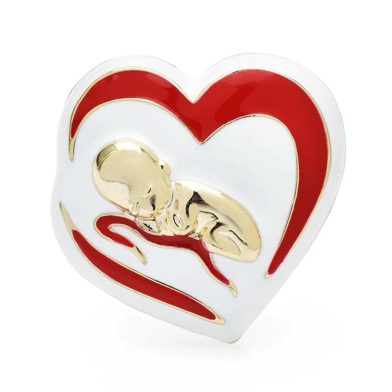 

Wuli&baby Lovely Heart Embryo Brooches For Women Enamel Baby-in-uterus Doctor Nurse Party Office Brooch Pin Gifts