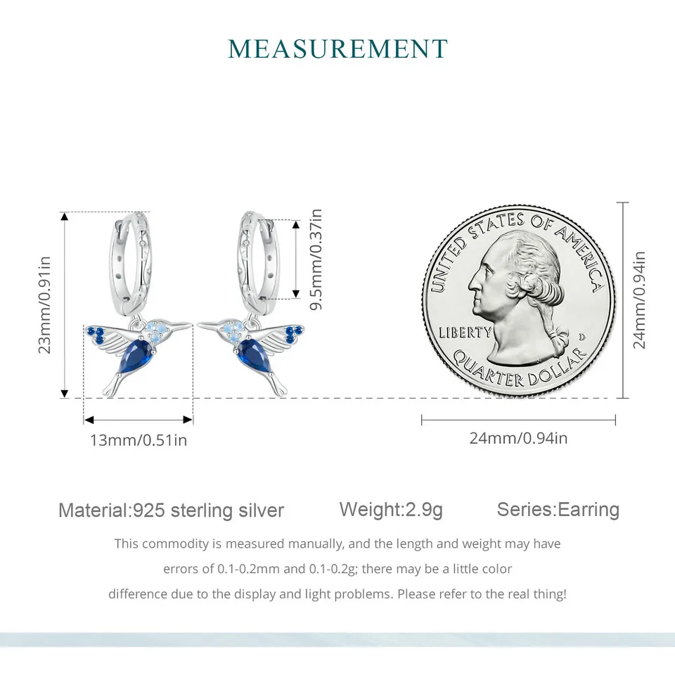 Женские серьги-подвески в виде Колибри из серебра 925 пробы
